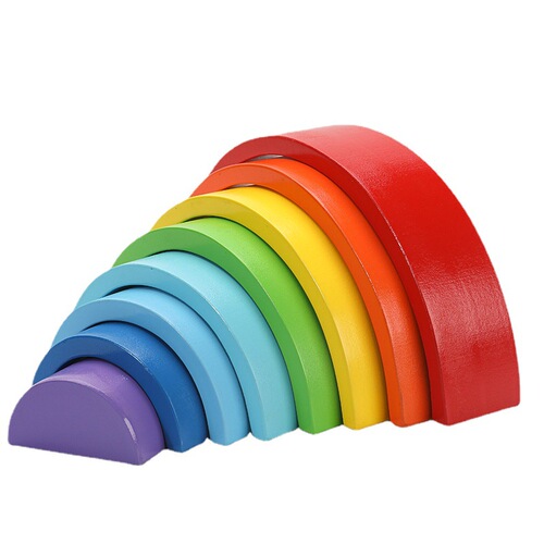 Wooden children's Montessori rainbow building blocks DIY assembled stacking early education educational toys kindergarten teaching aids wholesale