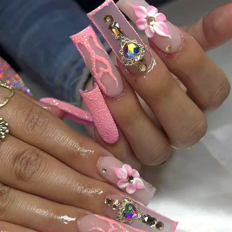 Cross-Border European and American Wearable Nails, Heart Diamond Purple Plaid Nail Patches, Sun Crystal Diamond Nail Art Wholesale