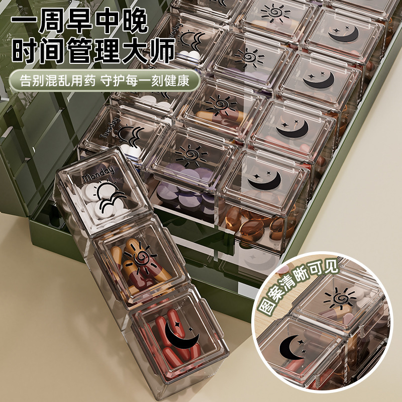 薬の調剤ボックス、国境を越えた人気の薬の調剤ボックス、大容量の朝、昼、夜の服薬リマインダー、ポータブル薬の保管ボックス|undefined