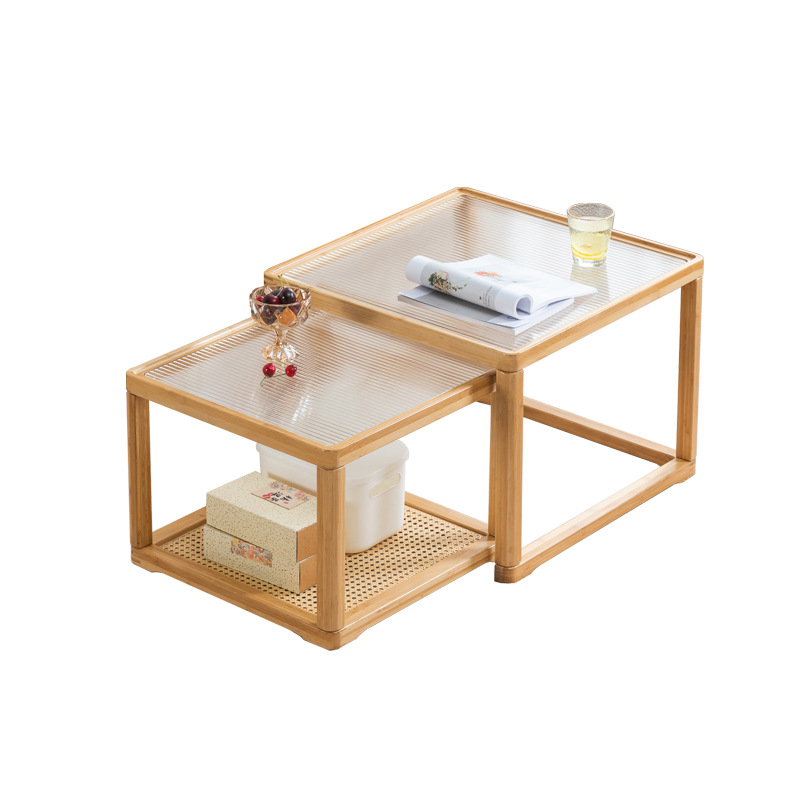 Mesa de té de vidrio Changhong de estilo japonés sala de estar hogar pequeño apartamento móvil lado cuadrado varios combinación de tamaño mesa de té de ratán