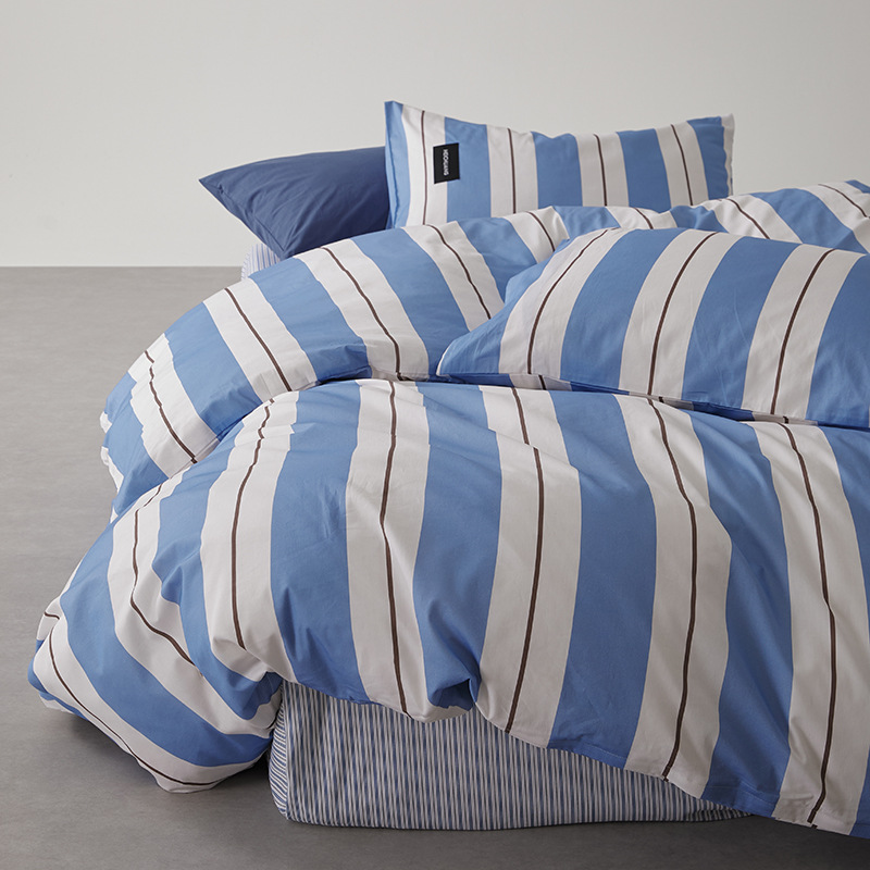 Pure Cotton Striped Bedding Set Simple Duvet Cover And Sheets_voghion.com