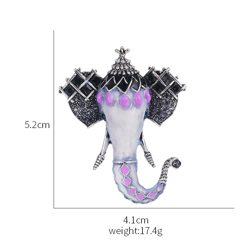 New Lucky and Auspicious Day Up Enamel Dripping Oil Set Diamond Elephant Brooch, Chest Flower Clothi
