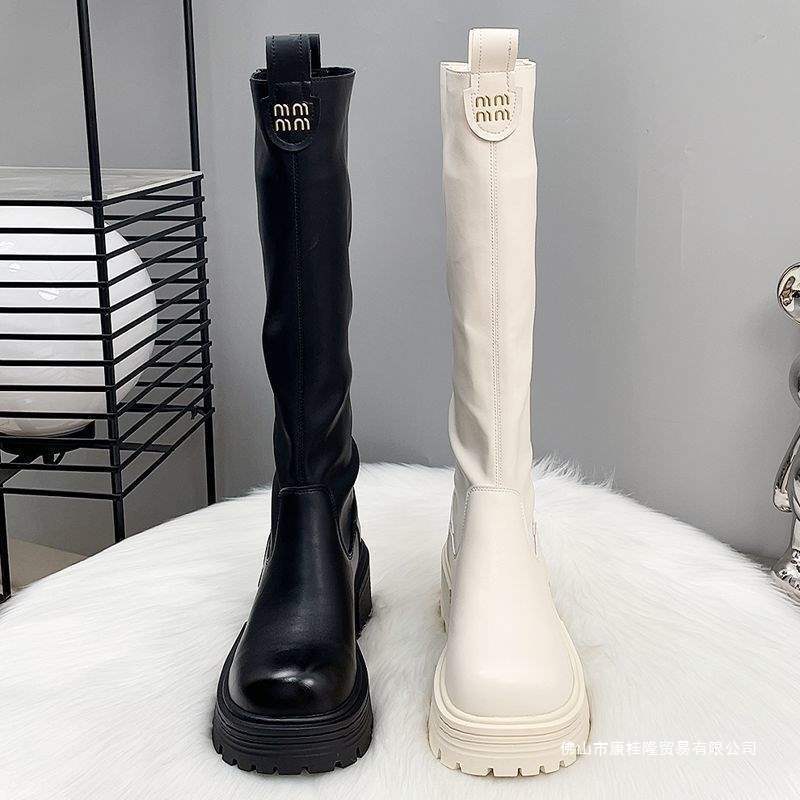White Boots for Women 2025 New Autumn and Winter Velvet Boots Thick High Heels High Boots for Small People but No More Than Knee High Boots
