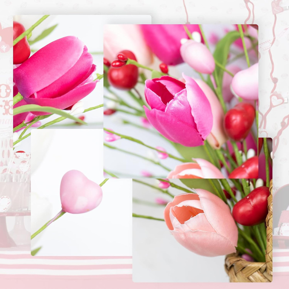 Transfronterizos 6 flores de flores de flores de flores de boda de tulipán de berry en el día de San Valentín