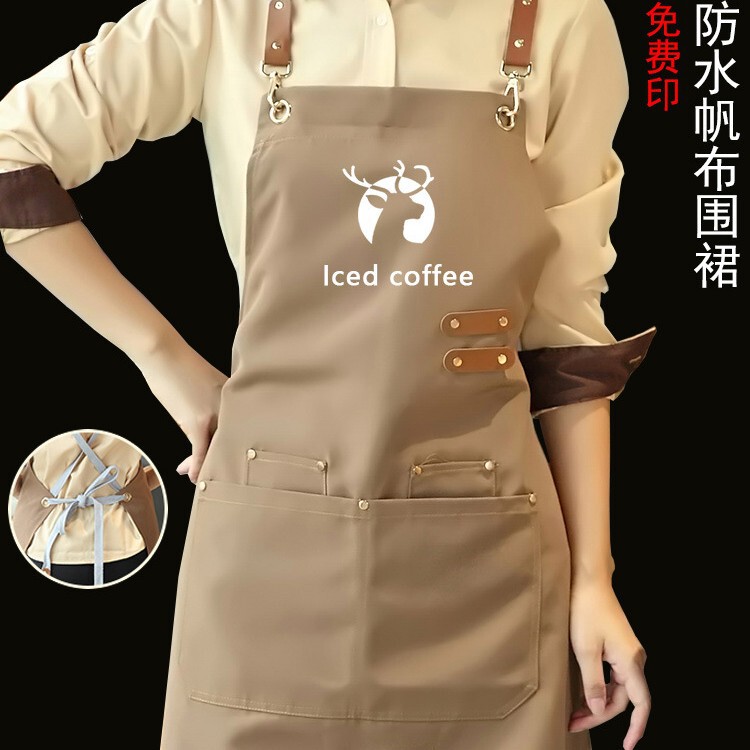 Canvas Apron Logo Printing Custom Catering Special Milk Tea Shop Flower Shop Coffee Hot Dyer Waterproof Work Clothes Women Canvas Apron Logo Printing Custom Catering Special Milk Tea Shop Flower Shop Coffee Hot Dyer Waterproof Work Clothes Women