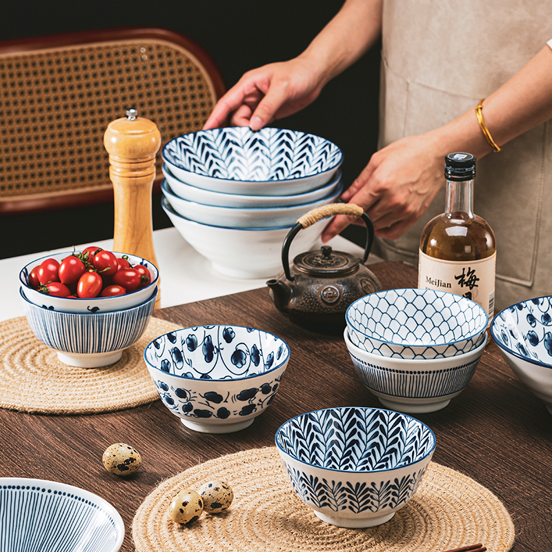 Ceramic bowl noodle bowl household Japanese-style noodle bowl bucket bowl rice bowl vegetable bowl high color value 5 inch bowl set