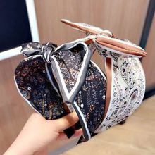 韩版新品发箍时尚印花几何布艺宽边头饰碎花发捆外出蝴蝶结女发卡