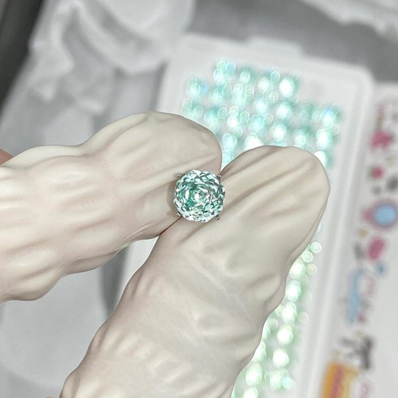 ミントマンボ氷河ブルーローズ切断面ジルコンピアス清冷感フラッシュ夏デザイン感耳飾り