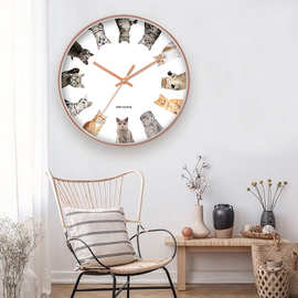 猫咪钟表客厅装饰挂墙时钟个性创意简约挂钟亚马逊temu wallclock