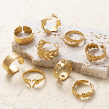 钛钢时尚百搭不锈钢爱心蛇形树叶小众轻奢开口可调节戒指