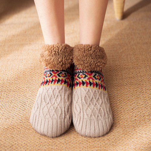 Autumn and winter floor socks, home warmth, women's confinement socks, snow socks, sleep carpet socks, slippers socks, men's anti-slip socks