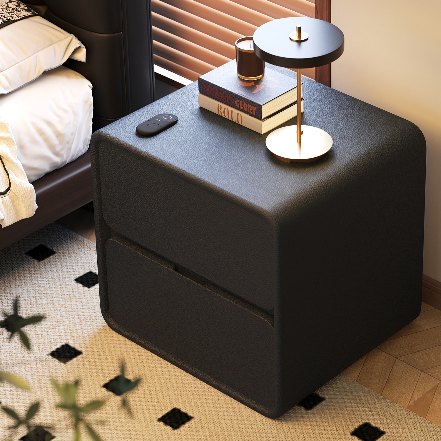 Mesa de cabecera negra dormitorio doméstico de madera maciza 2025 nuevo pequeño gabinete de cabecera de dormitorio simple almacenamiento armario