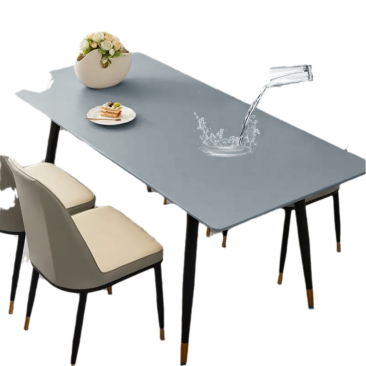 Moderno simple PU impermeable a prueba de agua a prueba de aceite cubierta de mesa de color sólido elástico antideslizante toal de mesa de comedor doméstico transfronterizo toal de mesa TEMU