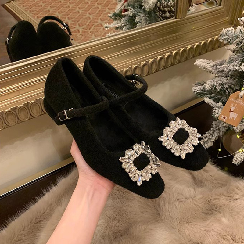 Zapatos de piel francesa Grape Mom Cena Liz ~ Hebilla de perforación cabeza cuadrada pequeña con suave tacón grueso zapatos Mary Jane