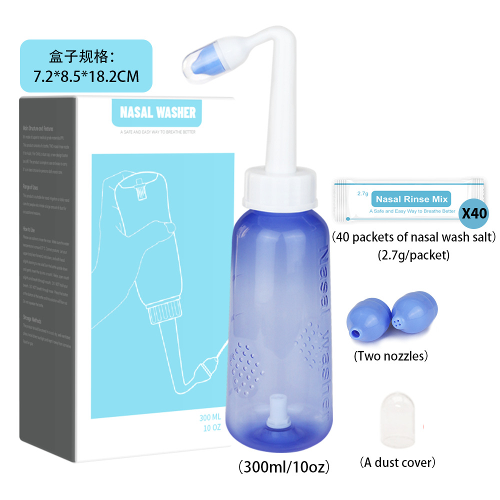 Botella de lavado nasal completo Inglés de 300m con 10-40-80 paquetes de lavado nasal de sal de lavado nasal