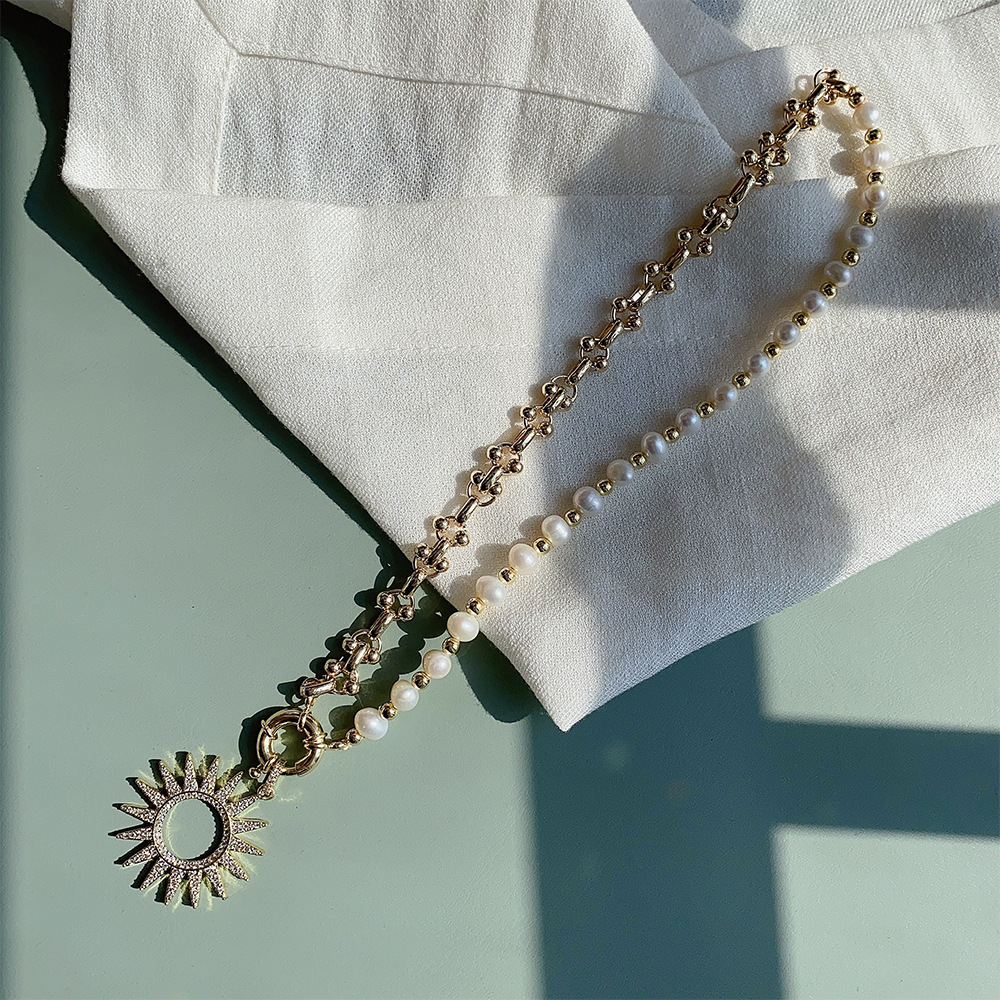 Lady Sun Pearl Metal Plating Zircon Necklace 1 Piece