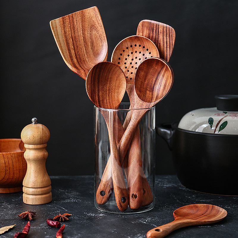 Wholesale Popular Teak Soup Spoon Rice Spoon Shovel Tableware Cooking Long Handle Wooden Shovel Household Vegetable Shovel Cooking Spoon Set