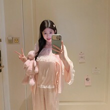 YLF005【奶欲少女】春秋冰丝睡衣女纯欲感高级氛围感少女甜美三件