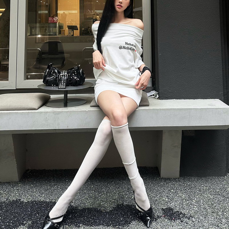 2025欧美夏季跨境新款纯色斜肩字母印花时尚小众别致包臀连衣裙女|undefined