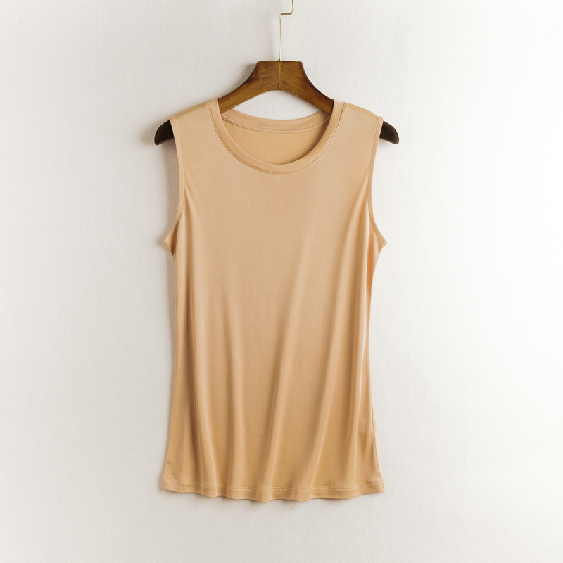 Silk Tank Top Women's Summer Solid Color Round Neck Top Sleeveless Mulberry Silk Base Shirt Simple Versatile