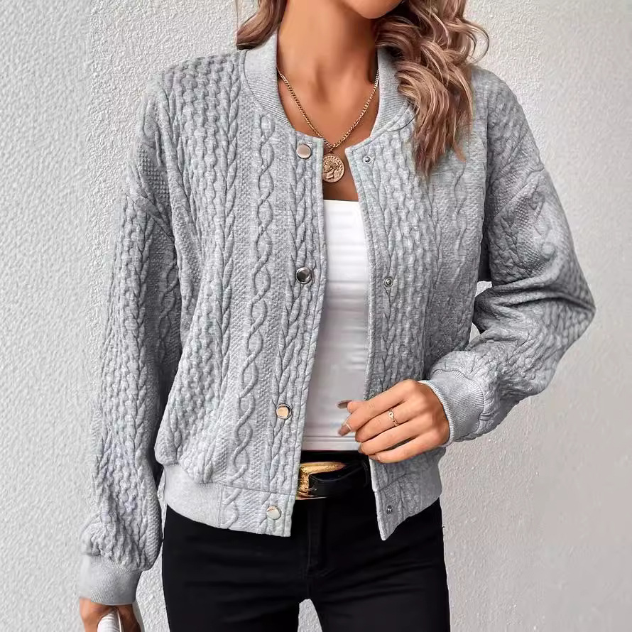 Women's Stylish Stand Collar Button-up Shirt - Soft Polyester Spandex Blend, Relaxed Fit, Long Sleeve, Solid Color (Grey/Purple/Black), S-xxl_voghion.com