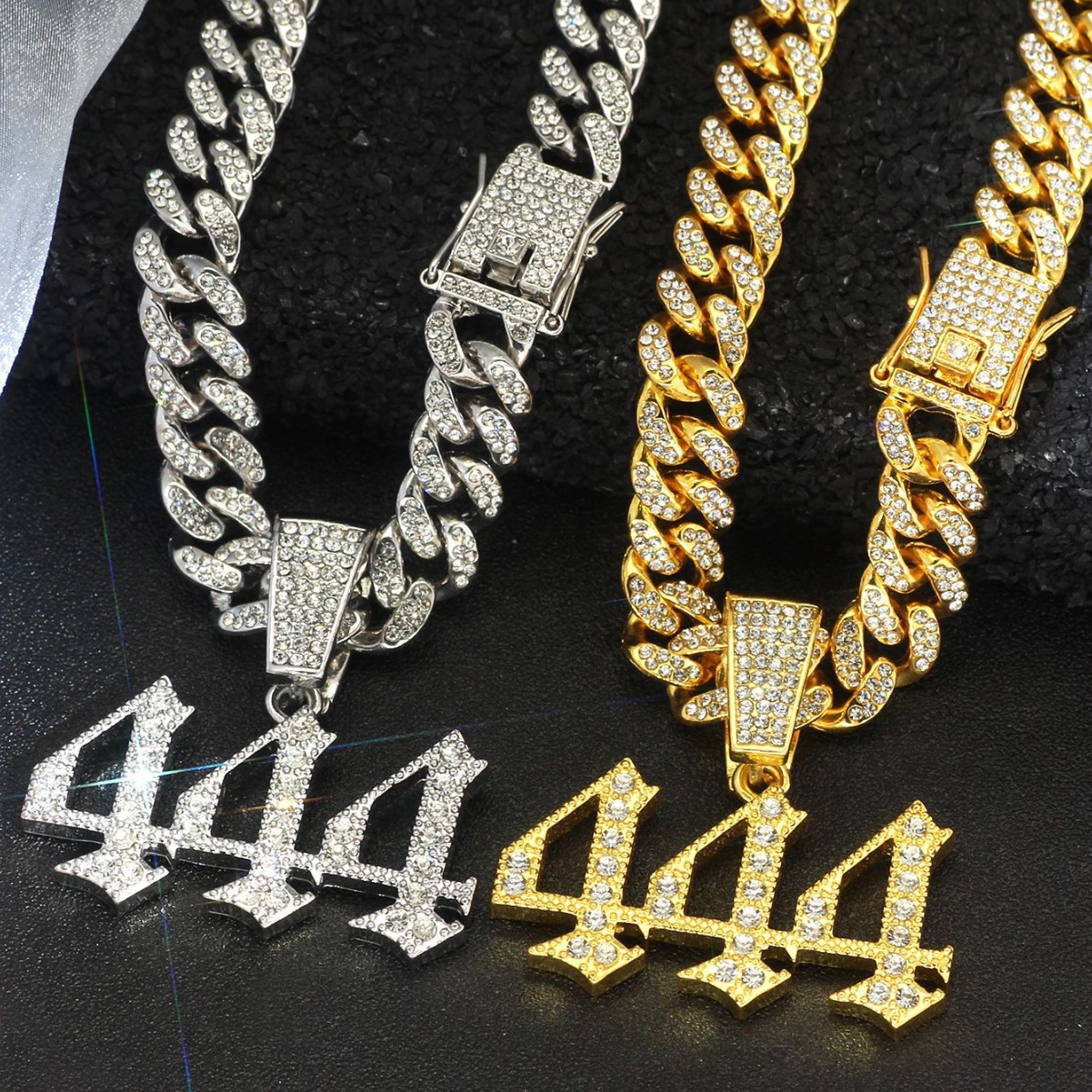 Cuban Link Necklace With 444 Number Pendant Arabic Style Men_voghion.com