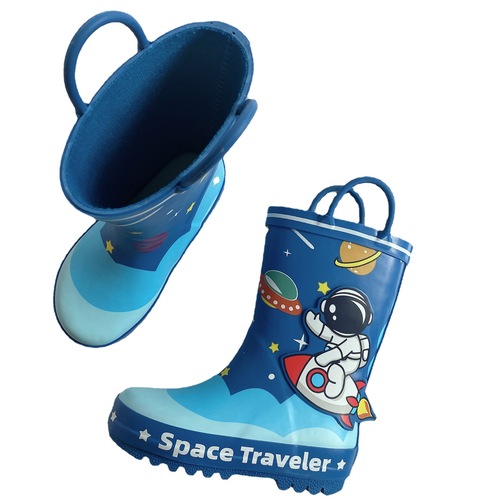 Foreign single children baby fashionable non-slip rain boots mid-calf all-season astronaut elementary school students' water boots portable excluding tax