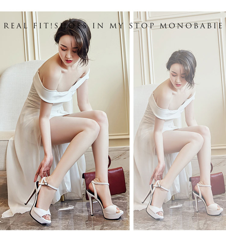 Sandal cao gót nữ da thật gót siêu cao 11 cm mũi hở quai mảnh thời trang — Màu đen cao gót 11cm chi tiết 8
