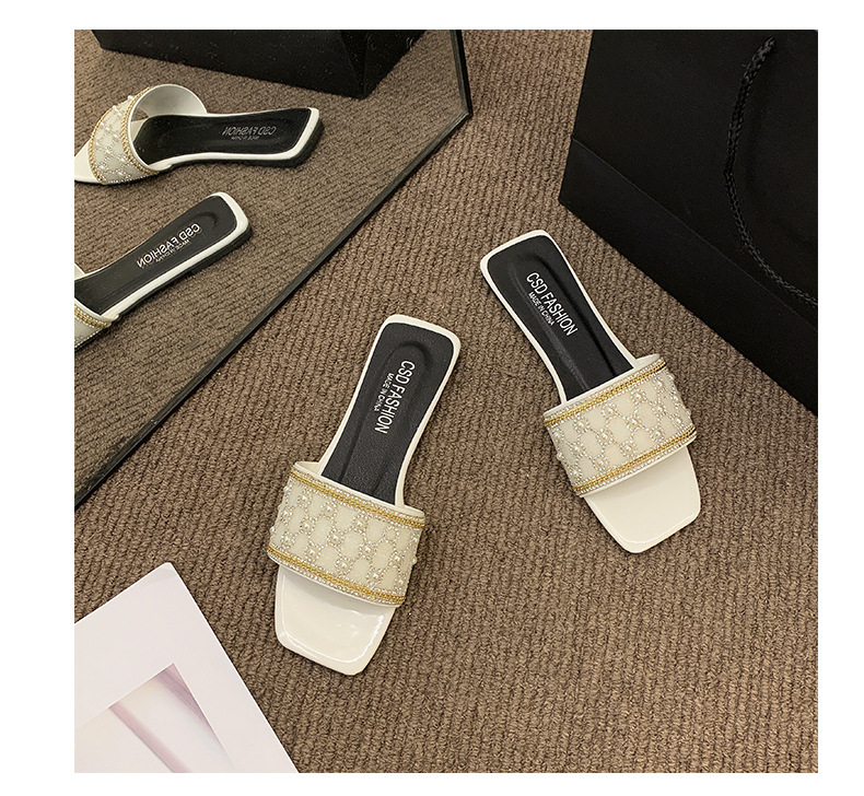 Women's Plus Size Sandals, New Summer Style, Korean Fashion, Rhinestone, Square Toe, Flat Sandals._vogvips.com