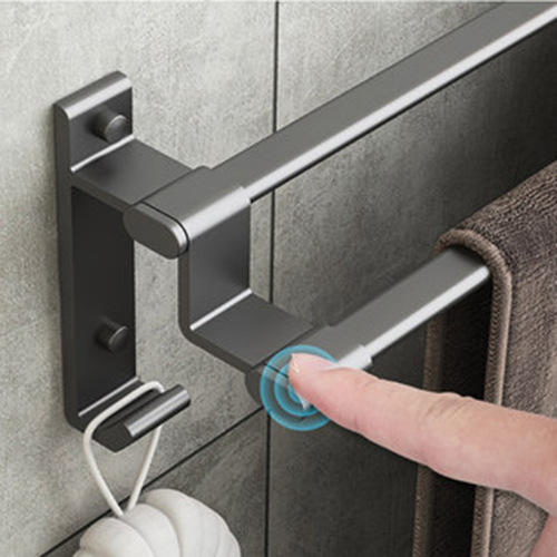 Punch-free gun gray space aluminum towel rack towel bar single pole double pole three pole towel hanger bathroom pendant