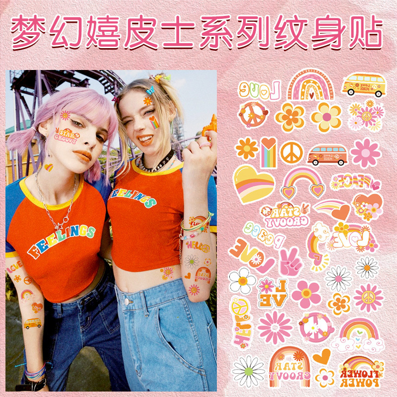 Cross-border New Hippie Tattoo Sticker High-end Sense Cute Rainbow Makeup Girl's Arm Face Temporary Sticker