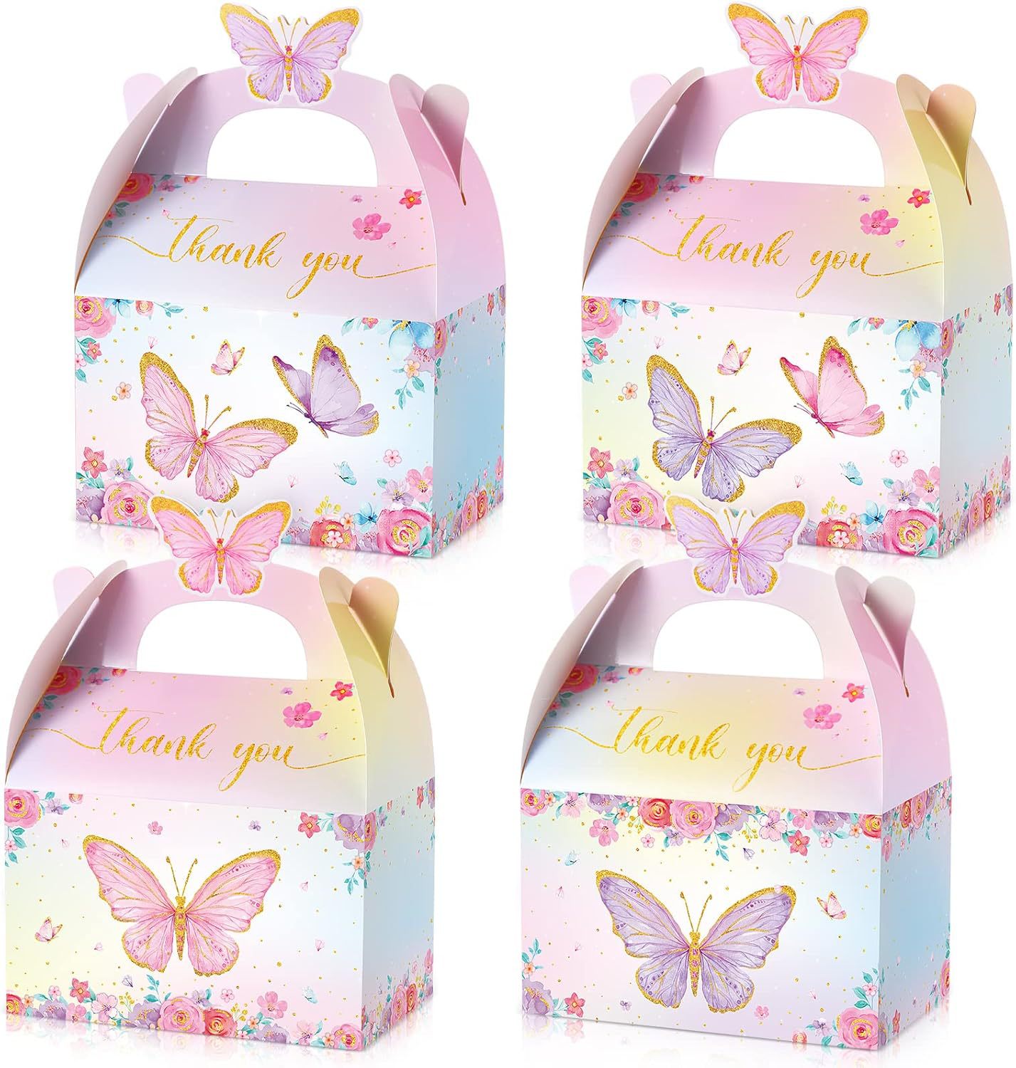 Nezyo 24 piezas Butterfly Party Gift Candy Box, Butterfly Flower Candy Box Pink y Purple Gift Paper