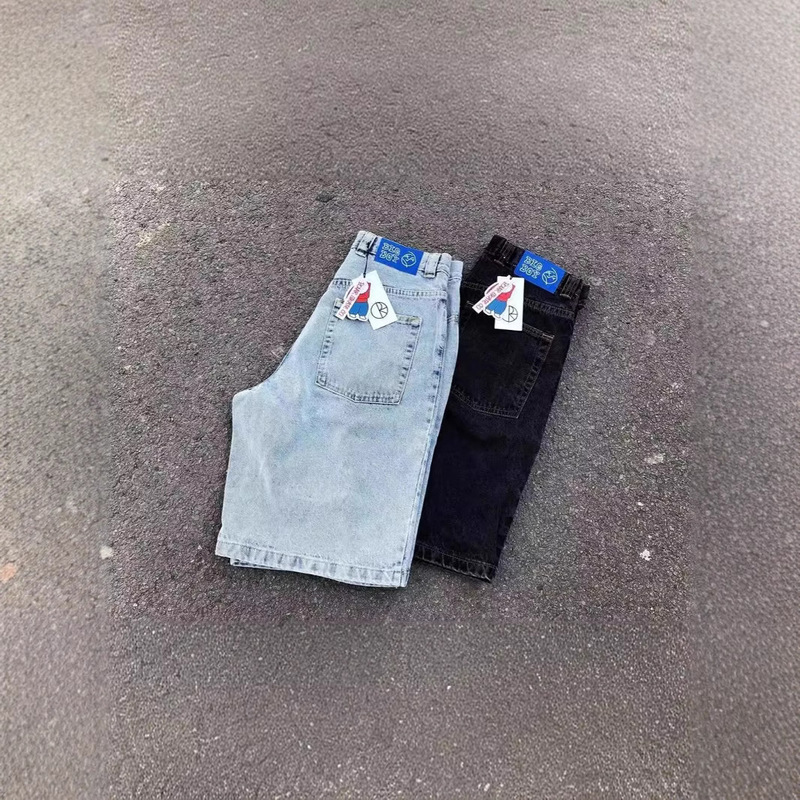 Cross-border e-commerce street polar big boy Denim shorts Y2K pants hip-hop cartoon graphic embroidery retro blue