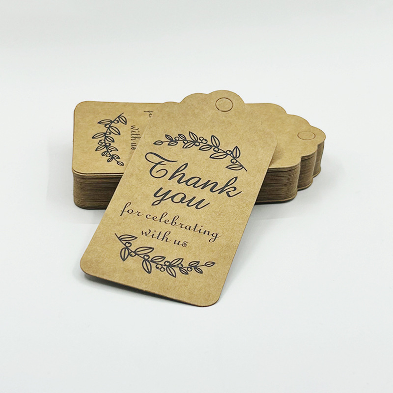 跨境吊牌牛皮纸波浪头Thankyou装饰感谢挂牌标签纸卡胶印服装吊牌