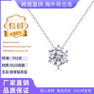 Laboratory Cultivation Diamond Simple Six-Claw Pendant with 925 Silver Necklace Pendant Clavicle Necklace Jewelry Necklace
