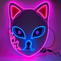 Halloween Glowing Mask, Anime Nightclub Fox Cosplay Prop, Christmas Cat-Face Costume with Cool Lighting