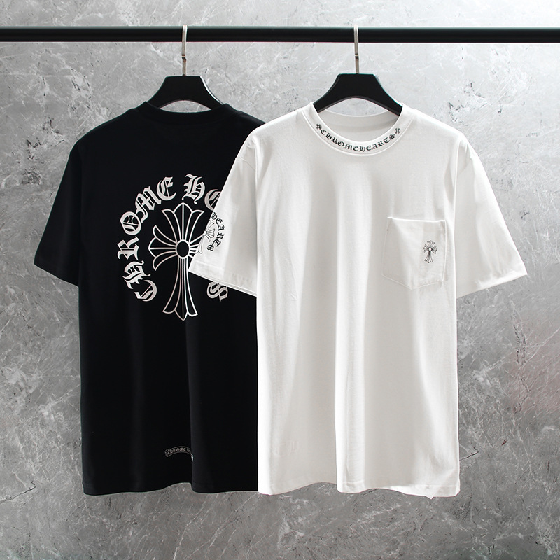 Correct Version of Cross-Border Wholesale Chrome Hearts 24-Year Men's Pure Cotton T-Shirt Loose Short-Sleeved