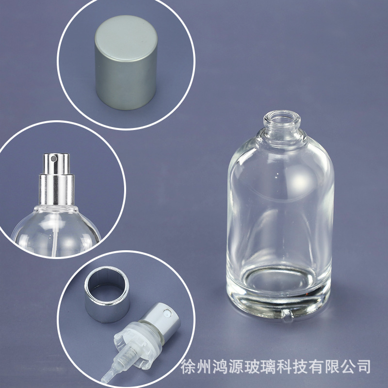 Venta al por mayor en stock botella de perfume botella de vidrio 30ml 50ml bayoneta transparente hidratante sub-botella aerosol botella vacía 100
