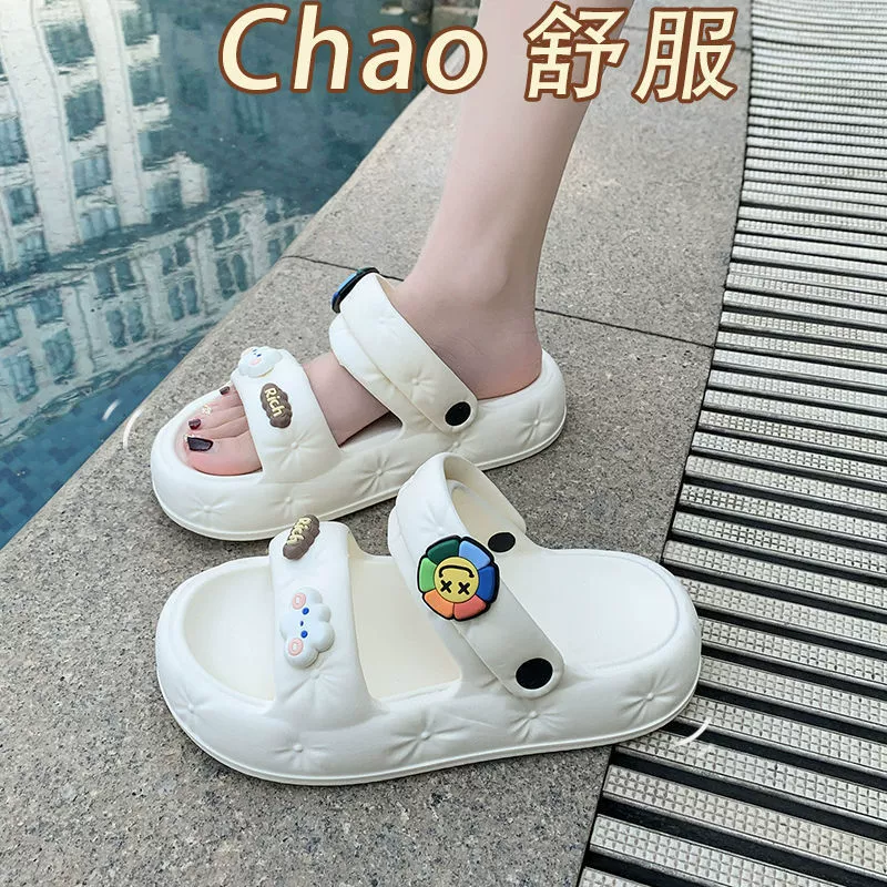 Плюшевые с sandals платформа, летняя милая обувь, нескользящие повседневные тапочки, интернет-знаменитость