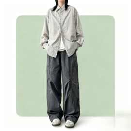 2026日系复古高街设计感格纹衬衫男女国潮宽松cleanfit高级感衬衫
