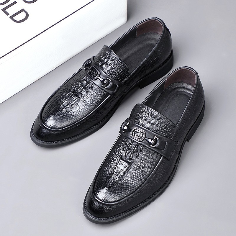 Primera capa de piel de vaca de los hombres zapatos de cuero casuales de negocios de cuero genuino cocodrilo Caballero señaló zapatos de los hombres británicos de una sola capa zapatos image 10