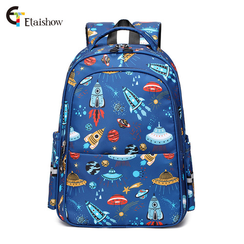 Cross-border new primary school student schoolbag male first, second and third grade spaceship rocket print backpack waterproof lightweight backpack