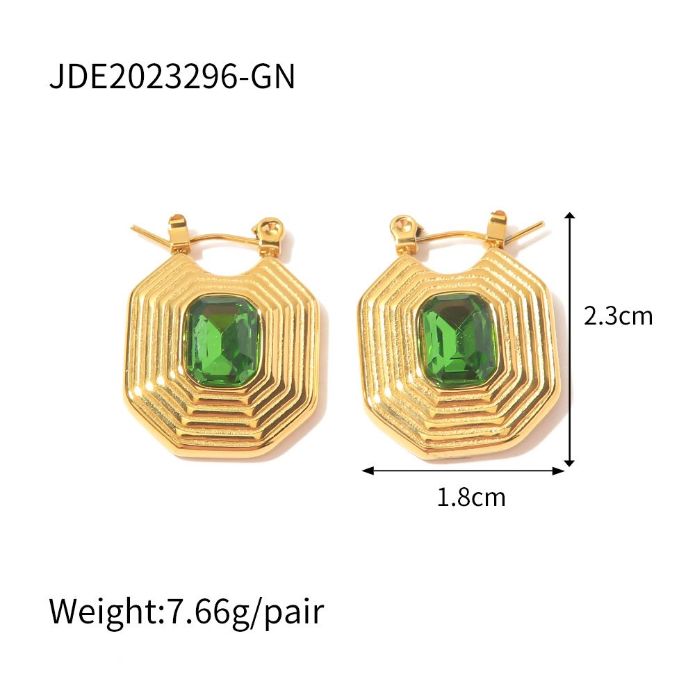Retro Geometric Stainless Steel Inlay Zircon Earrings 1 Pair