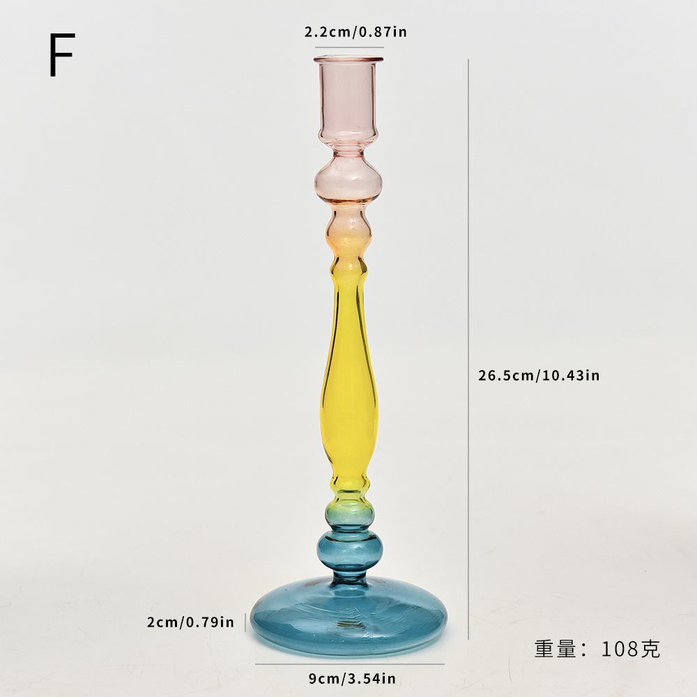 Creativo candelabros de vidrio de color de estilo europeo, adornos para el hogar, accesorios de tiro de boda, fábrica de candelabros de color de contraste retro al por mayor