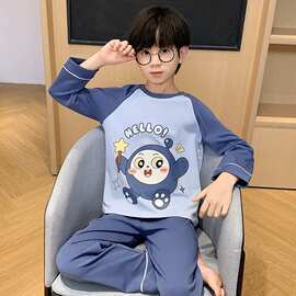 新款睡衣儿童男孩春秋季卡通可爱圆领套头中大童舒适家居服套装