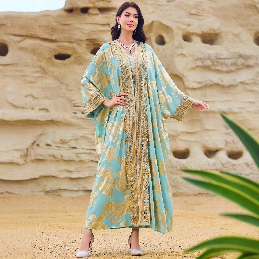 Новое длинное платье-абайя EnTu 3006 в ближневосточном мусульманском стиле с золотой вышивкой и кружевом, Дубай, Арабский стиль