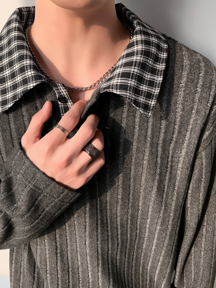 Men's Long Sleeve Plaid T-shirt Korean Style Cleanfit Shirt_voghion.com