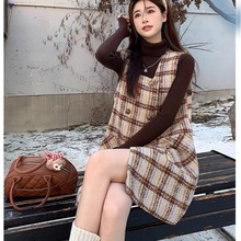 秋冬现货磨毛格子面料650g粗纺加厚红色棋盘格大衣日韩服装面料