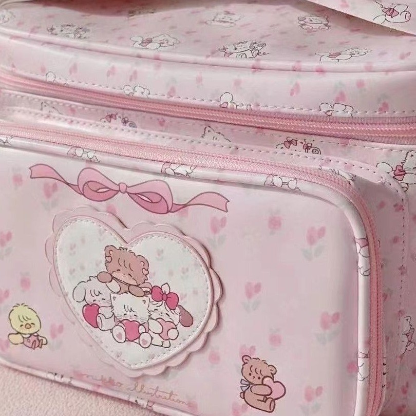 Bolsa de maquillaje PU gran capacidad | Neceser portátil con diseño animado