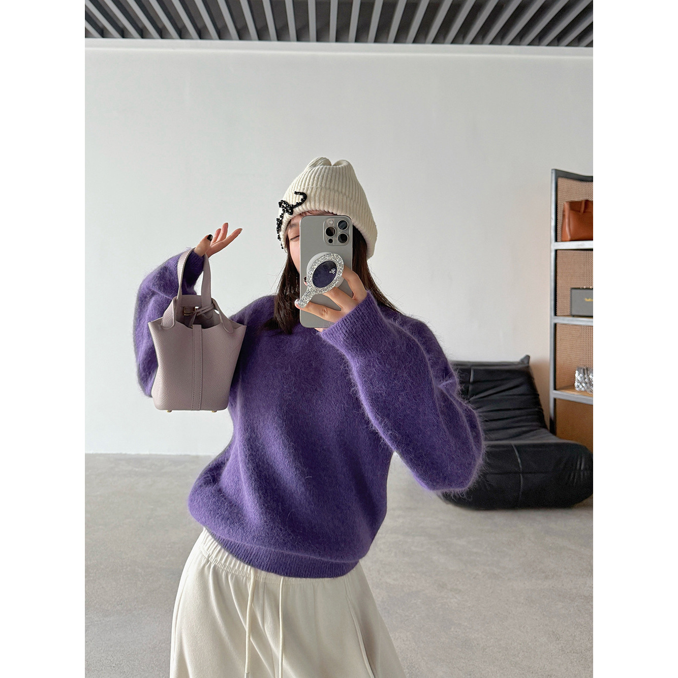 【王琪芝】软糯兔毛毛衣女秋冬慵懒设计感小众套头针织上衣WQ052